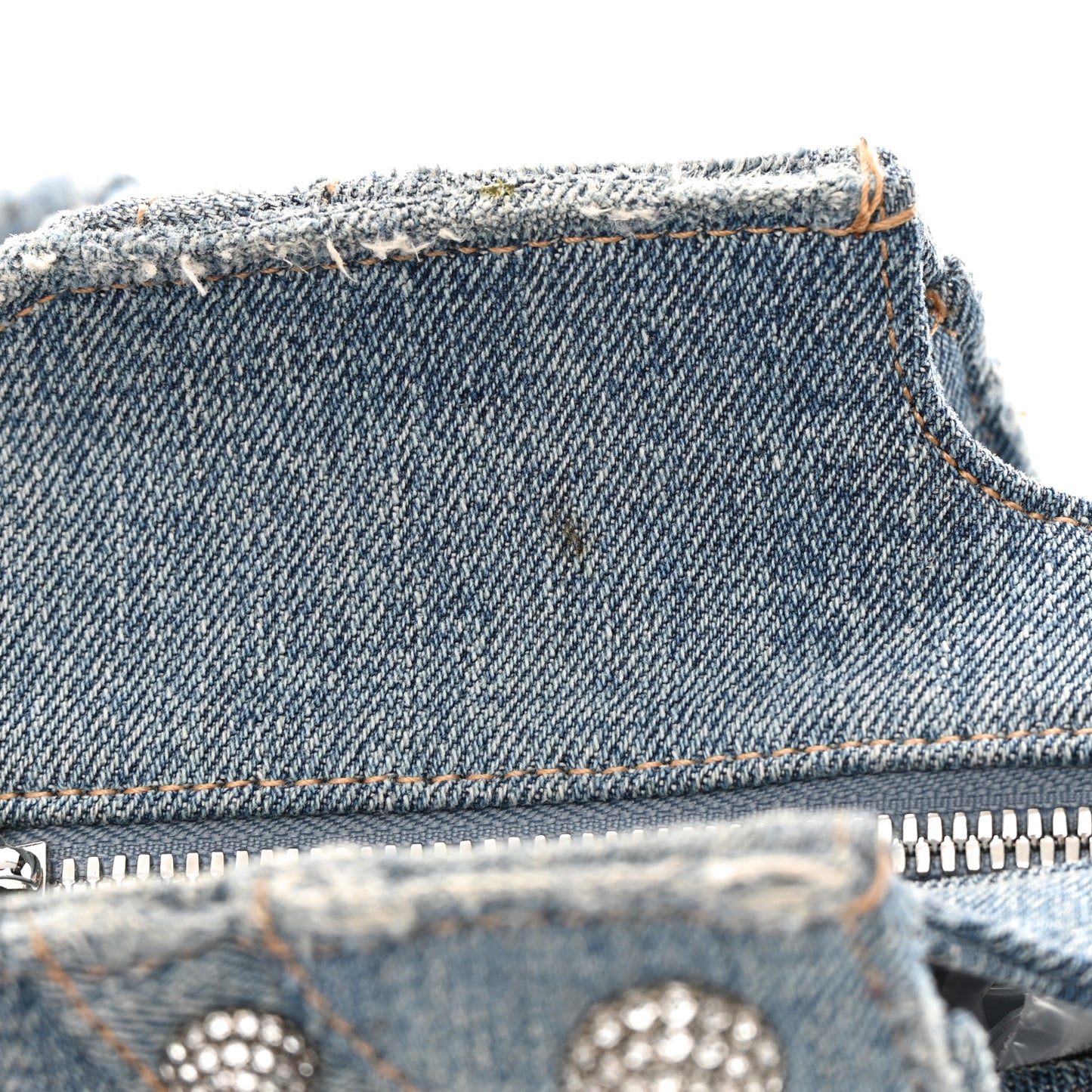 Washed Frayed Denim Crystal Neo Cagole City Handbag Blue