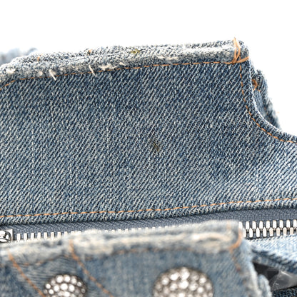 Balenciaga Washed Frayed Denim Crystal Neo Cagole City Handbag Blue 15 of 16