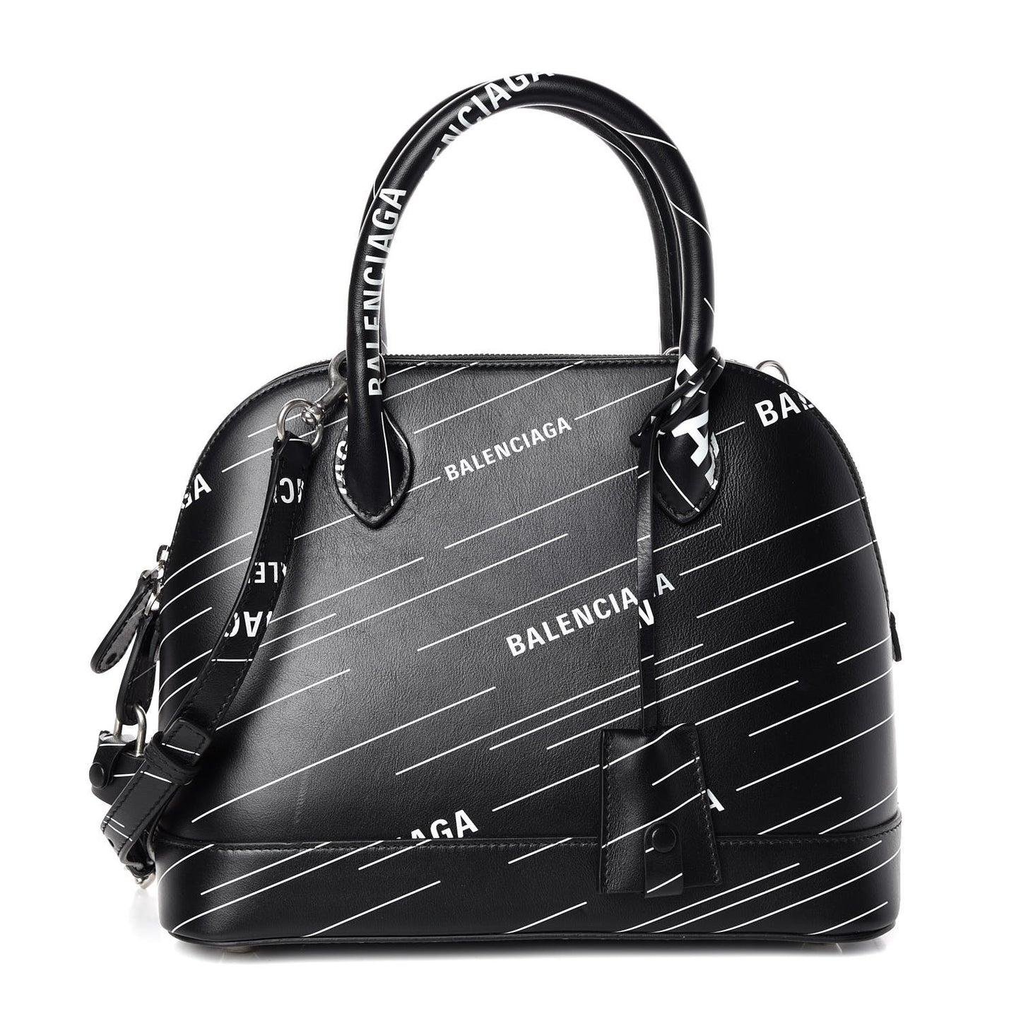 Calfskin Logo Print S Ville Top Handle Bag Black White