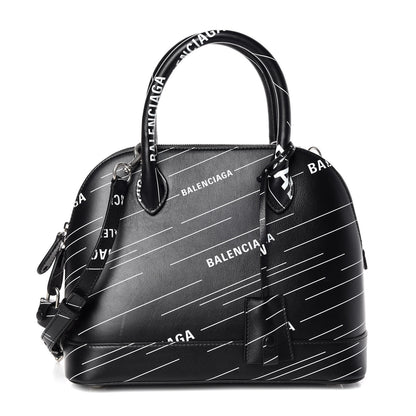 Balenciaga Calfskin Logo Print S Ville Top Handle Bag Black White 1 of 11