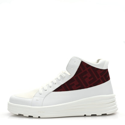 Fendi Vitello Technical Fabric FF Mens High Top Sneakers 8 Ultra White White Rosso Cardinale Black 1 of 7