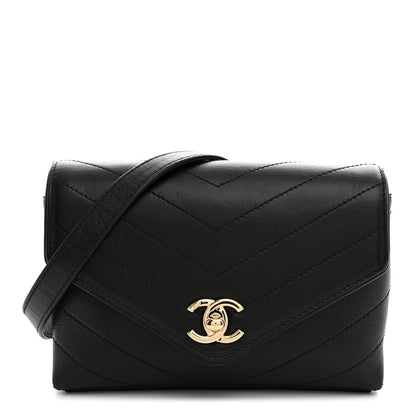 Chanel Calfskin Chevron Stitched Coco Waist Bag Black 1 of 10