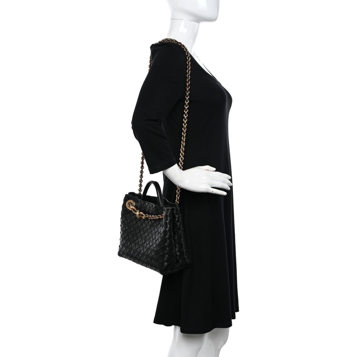 Nappa Intrecciato Small Andiamo With Chain Shoulder Bag Black