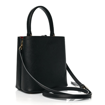 Prada Saffiano Cuir Small Panier Bucket Bag Black Fuoco 3 of 10