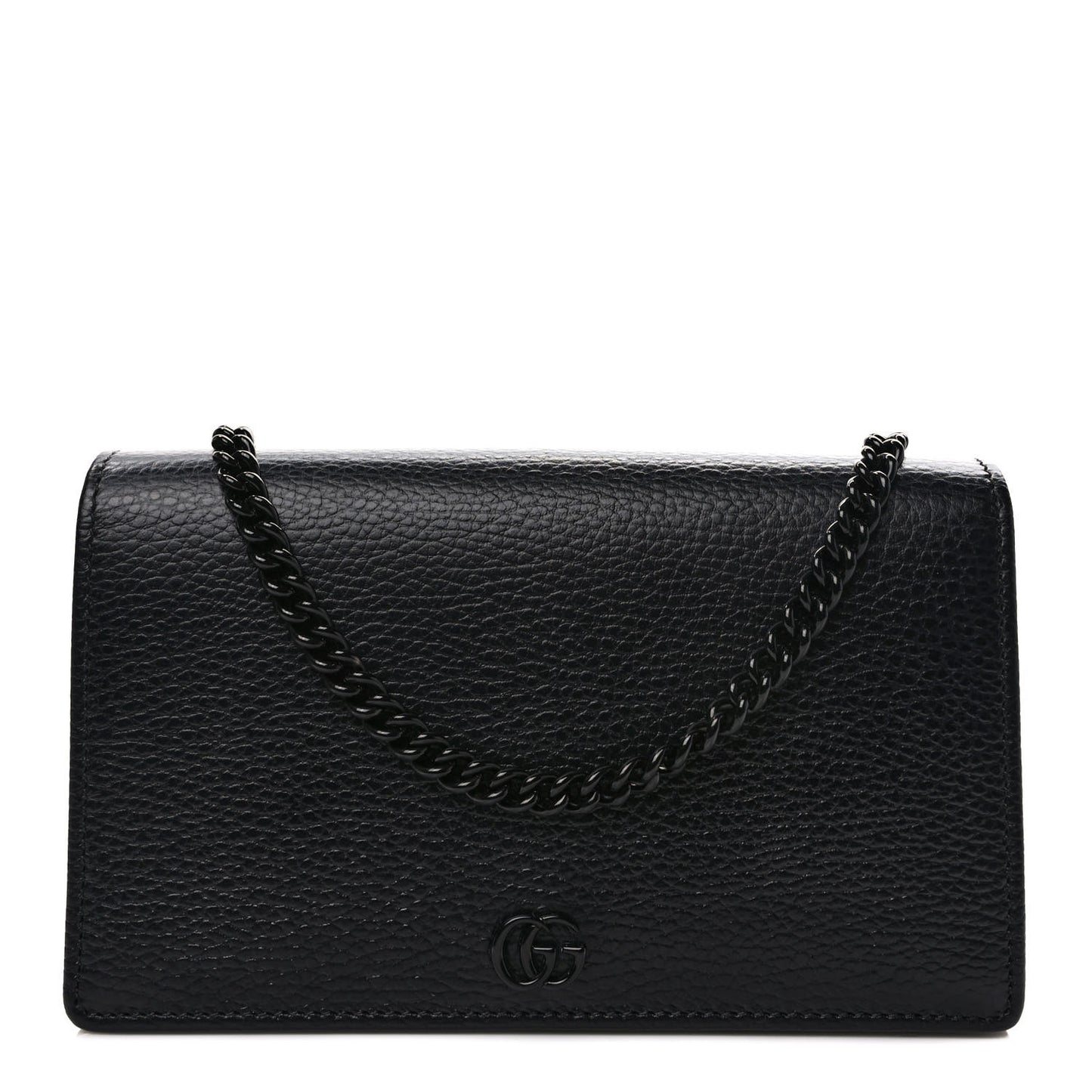Dollar Calfskin Enamel Monochrome Mini GG Marmont Chain Wallet Black