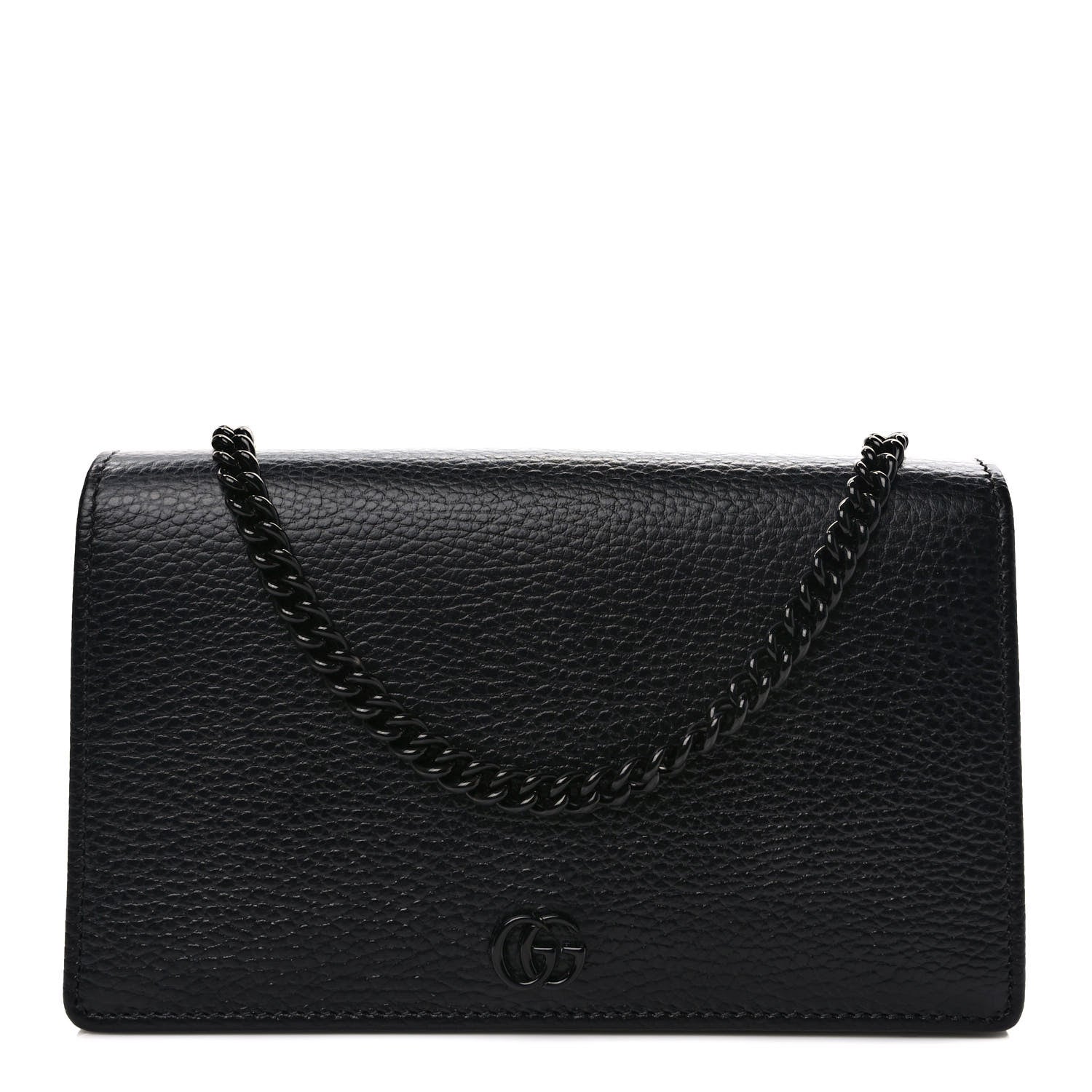Gucci Dollar Calfskin Enamel Monochrome Mini GG Marmont Chain Wallet Black 1 of 9