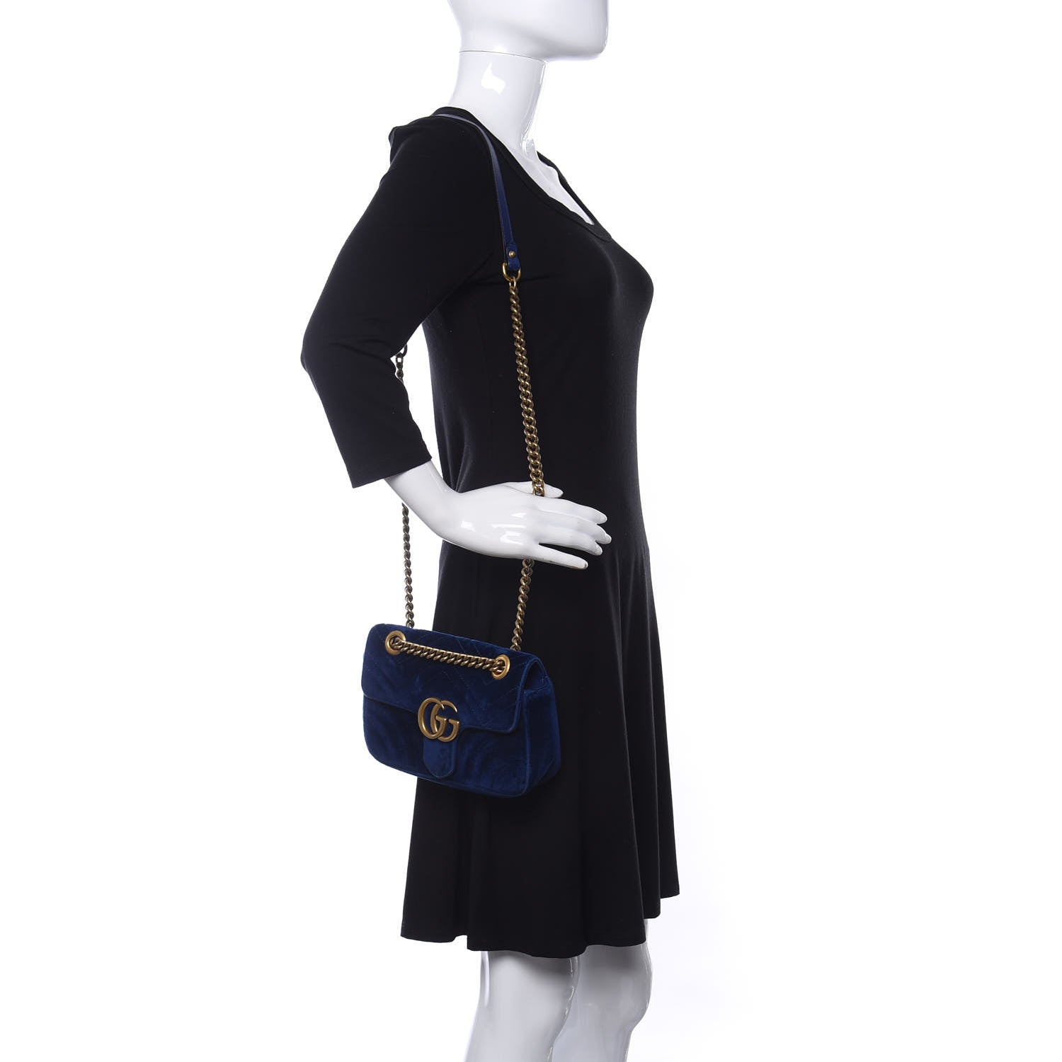 Gucci Velvet Matelasse Mini GG Marmont Shoulder Bag Cobalt Blue 2 of 10
