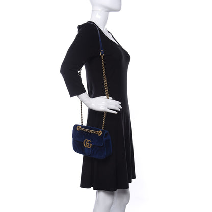 Gucci Velvet Matelasse Mini GG Marmont Shoulder Bag Cobalt Blue 2 of 10