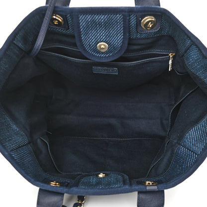 Chanel Mixed Fibers Calfskin Medium Deauville Tote Navy Blue 5 of 10