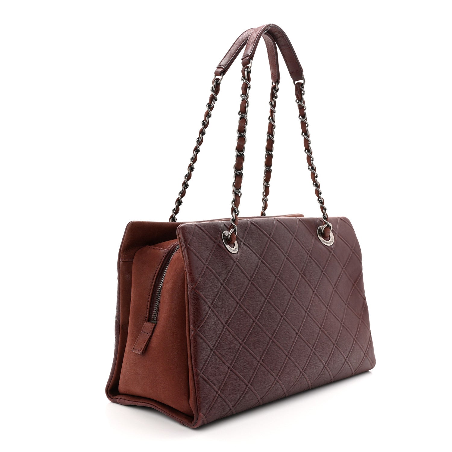 Chanel Calfskin Diamond Embossed Large CC Zip Shopping Tote Burgundy 3 of 15