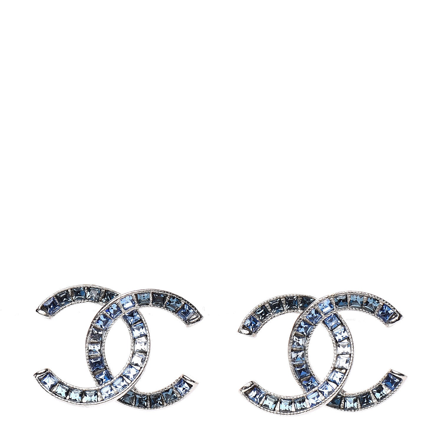 Chanel Crystal Baguette CC Earrings Blue 1 of 5