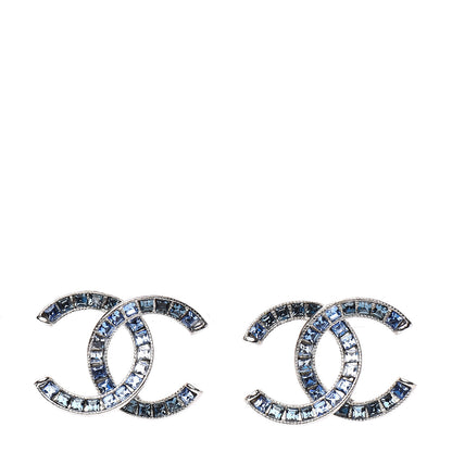 Chanel Crystal Baguette CC Earrings Blue 1 of 5
