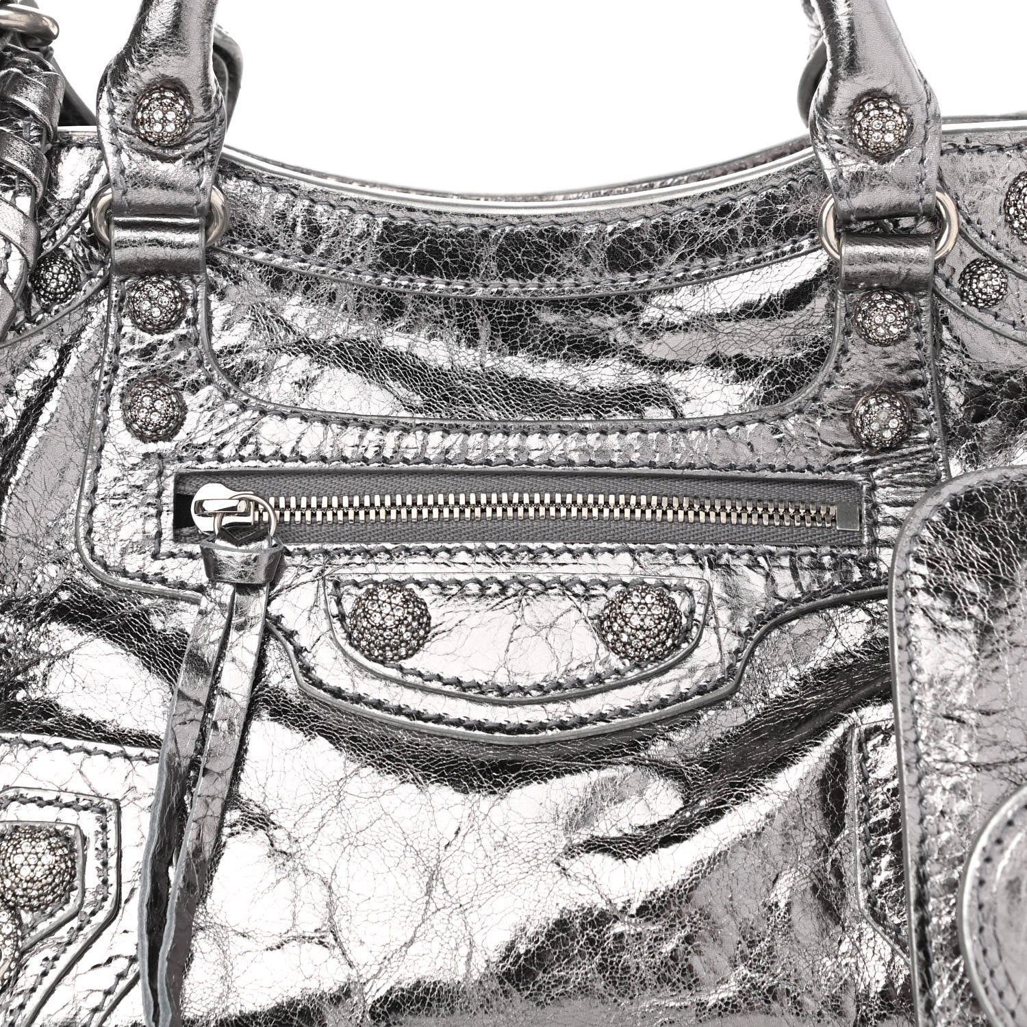 Balenciaga Agneau Arena Crystal Neo Cagole Handbag XS Silver 12 of 19