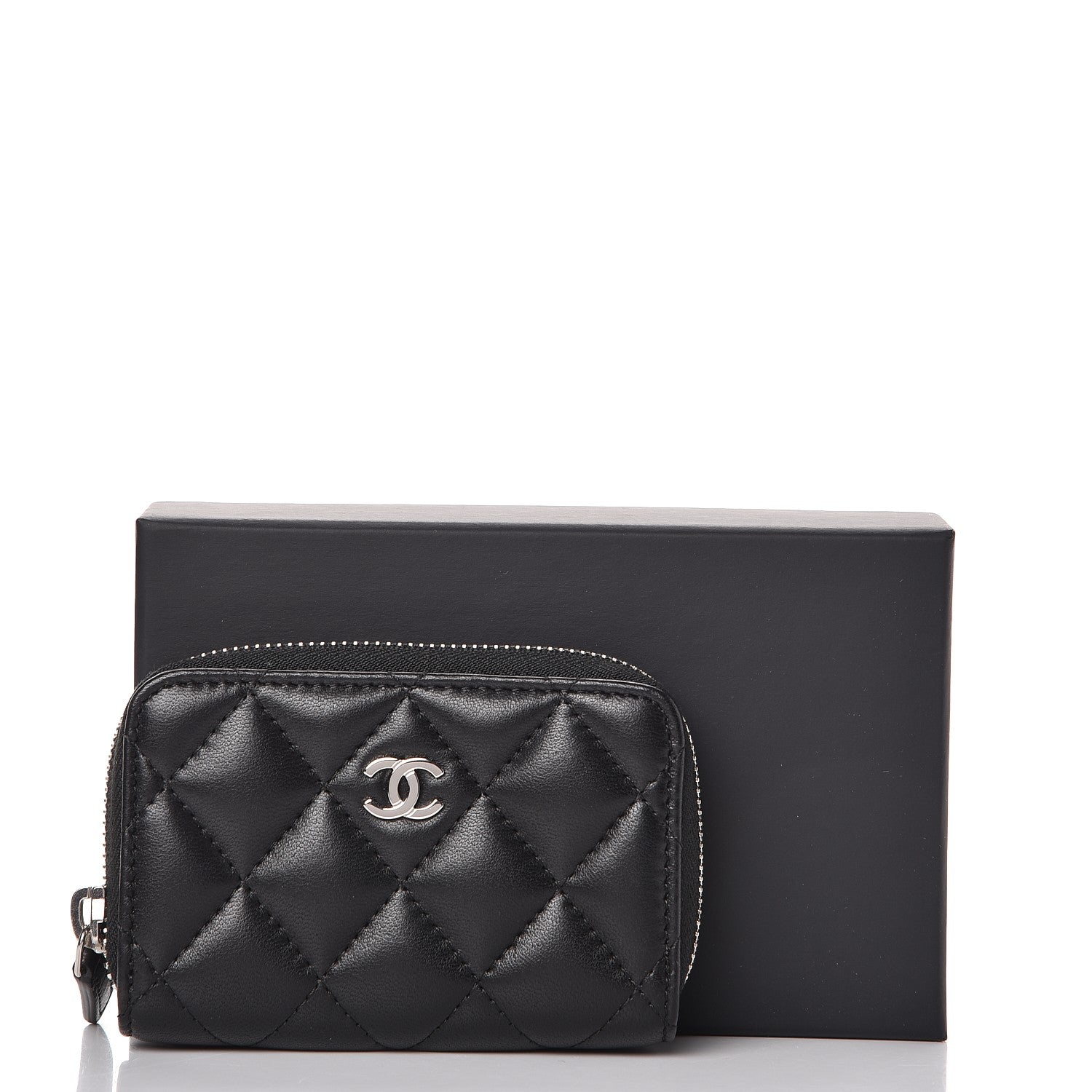 Chanel Lambskin Quilted Zip Around Coin Purse Wallet Black 8 of 8