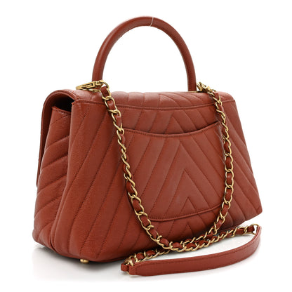 Chanel Caviar Chevron Quilted Small Coco Handle Flap Dark Orange 3 of 11