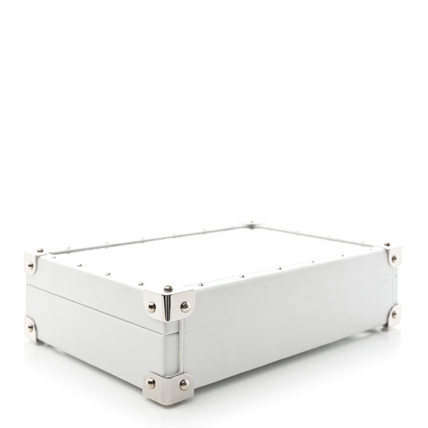 Calfskin Mirror Monogram Etched Jewelry Box Trunk White