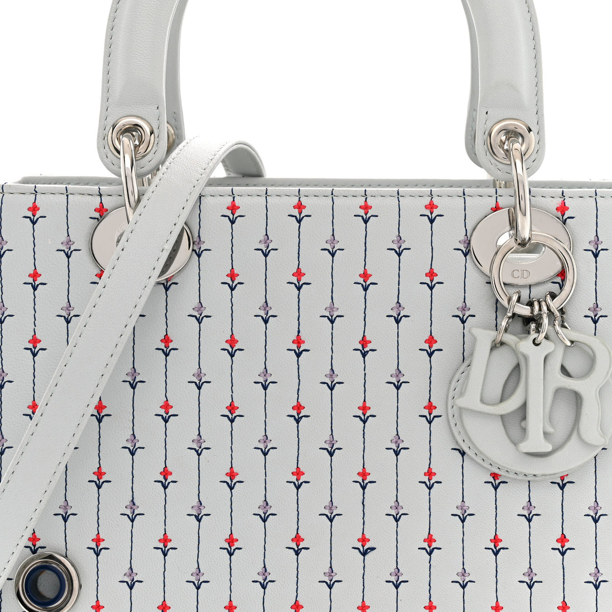 Christian Dior Embroidered Applique Medium Lady Dior Light Blue Multicolor 8 of 13