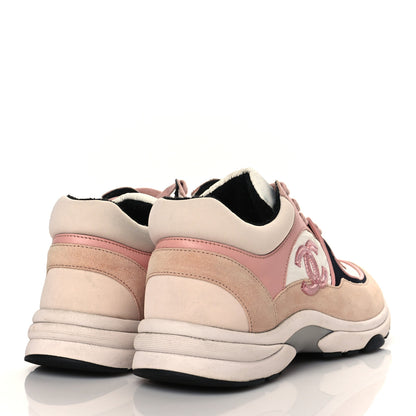 Chanel Nylon Lambskin Suede Calfskin CC Sneakers 37 Pink White Black 4 of 7