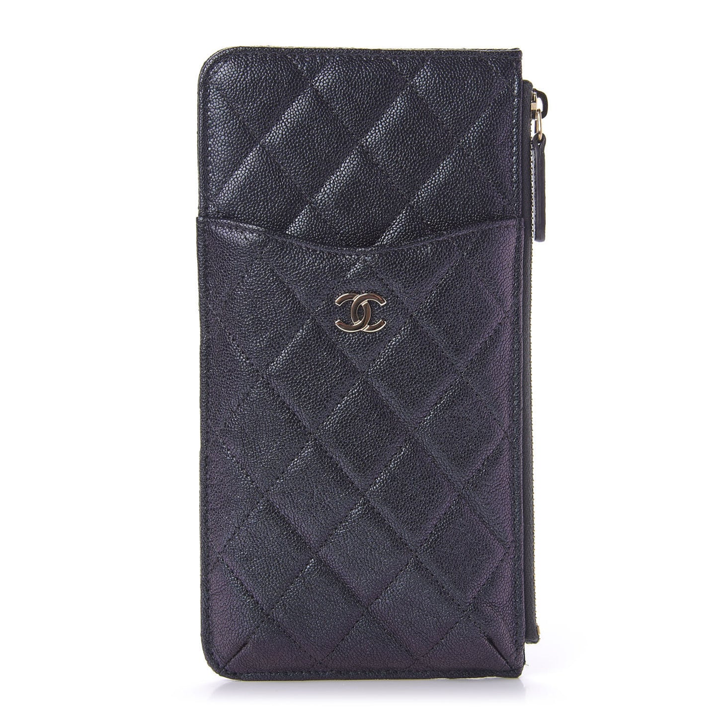 Iridescent Caviar Quilted Classic iPhone Pouch Black