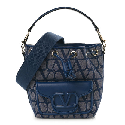 Valentino Garavani Toile Iconographe Nappa Vlogo Small Loco Drawstring Bucket Bag Melange Denim Worker 1 of 8