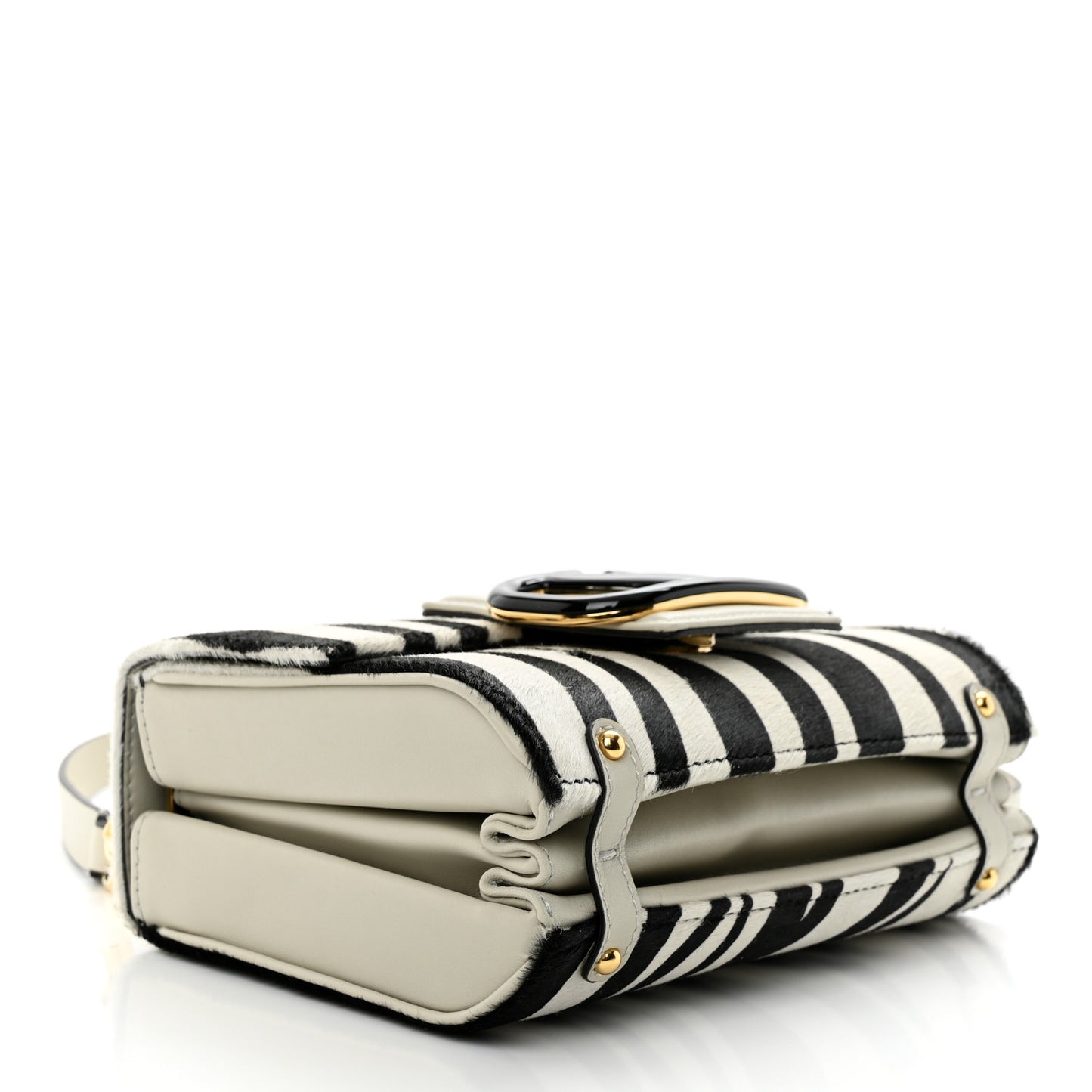 Pony Hair Zebra VLogo Stud Sign Shoulder Bag White Black