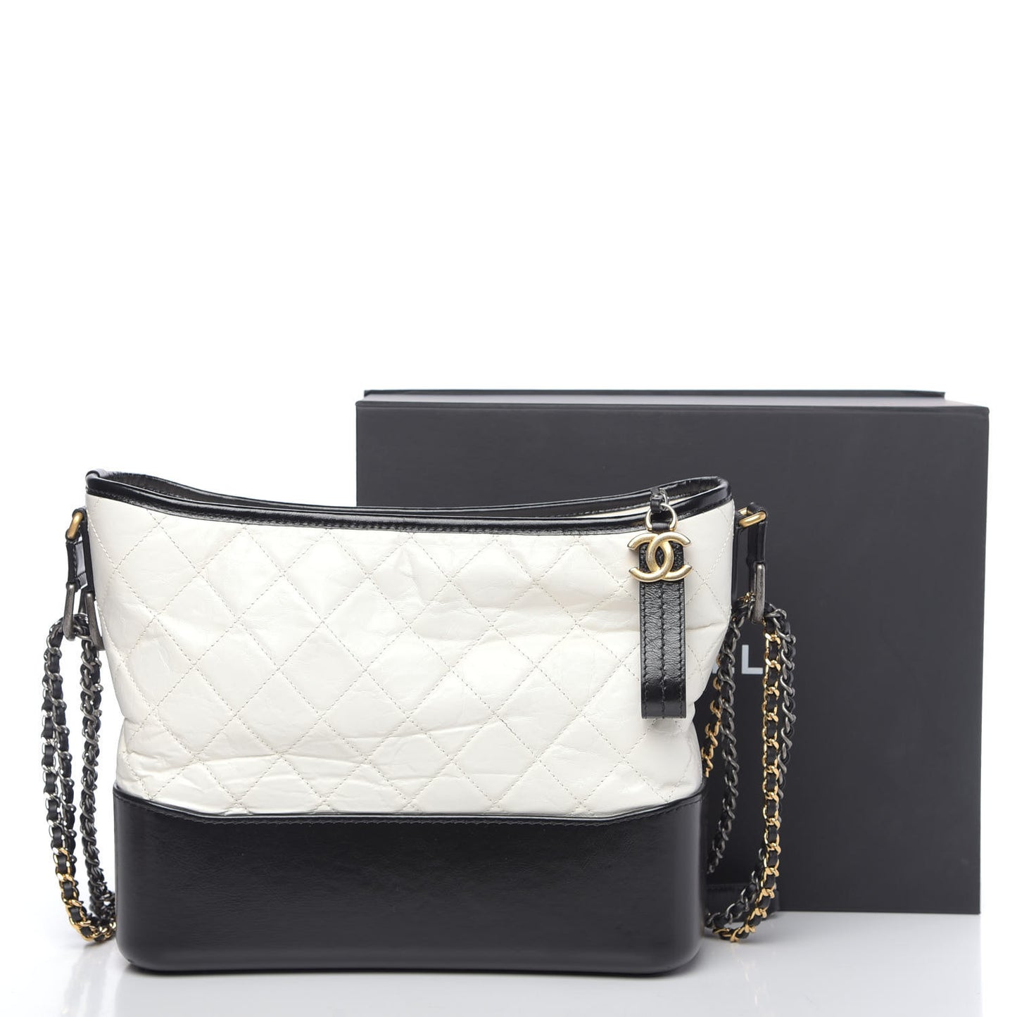 Aged Calfskin Quilted Medium Gabrielle Hobo Black White