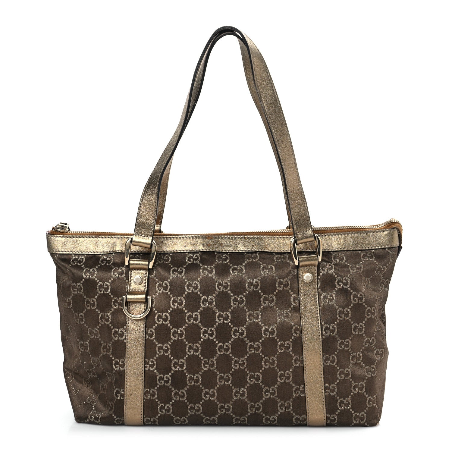 Gucci Satin Monogram Medium Abbey Tote Metallic Bronze 1 of 11