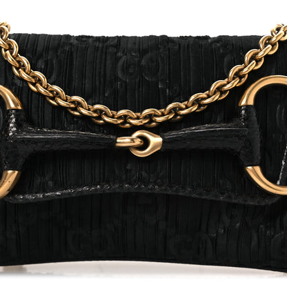 Gucci Satin Snakeskin Monogram Mini Horsebit Chain Clutch Black 8 of 15