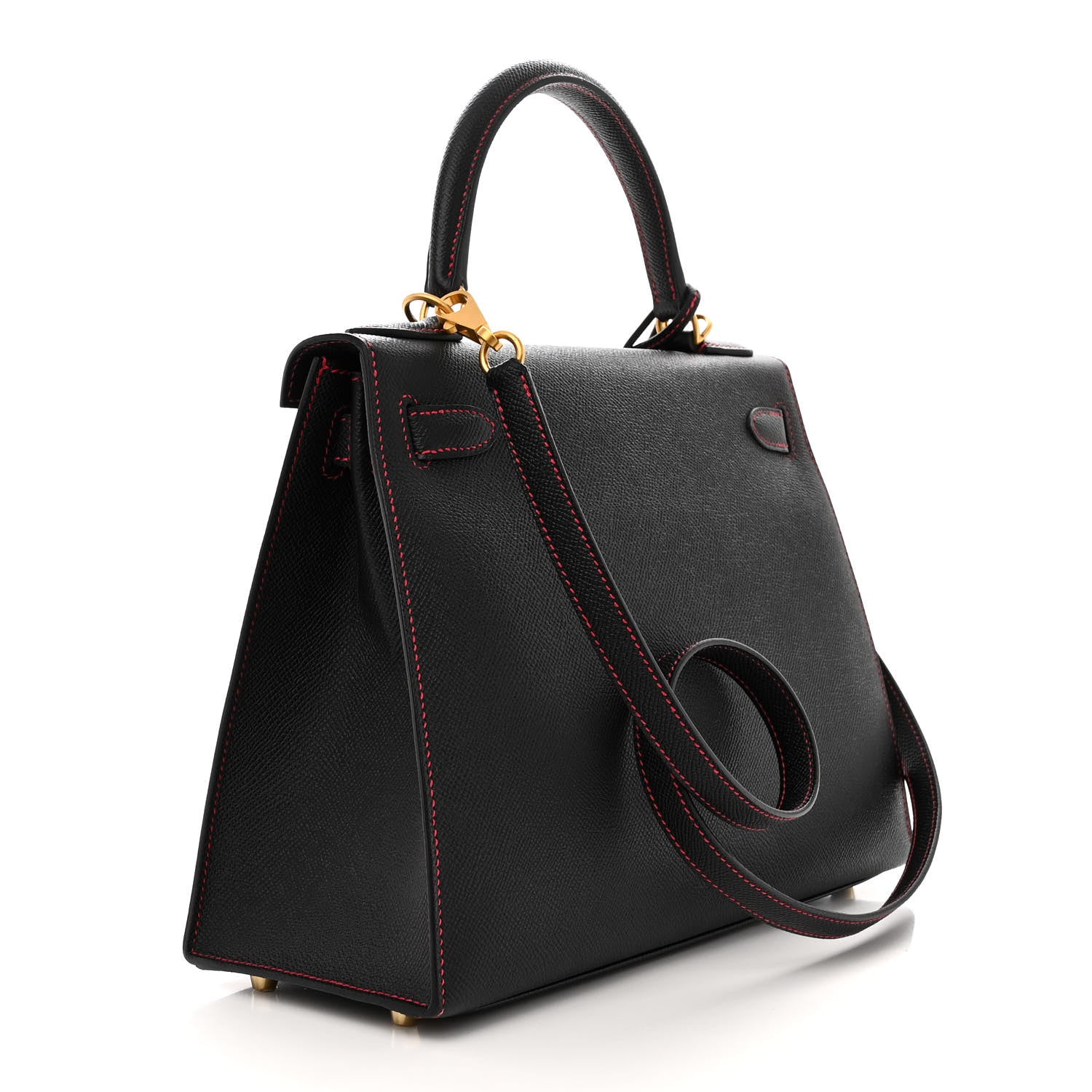 Hermes Epsom Horseshoe Kelly Sellier 28 Black Rouge Grenat 3 of 11