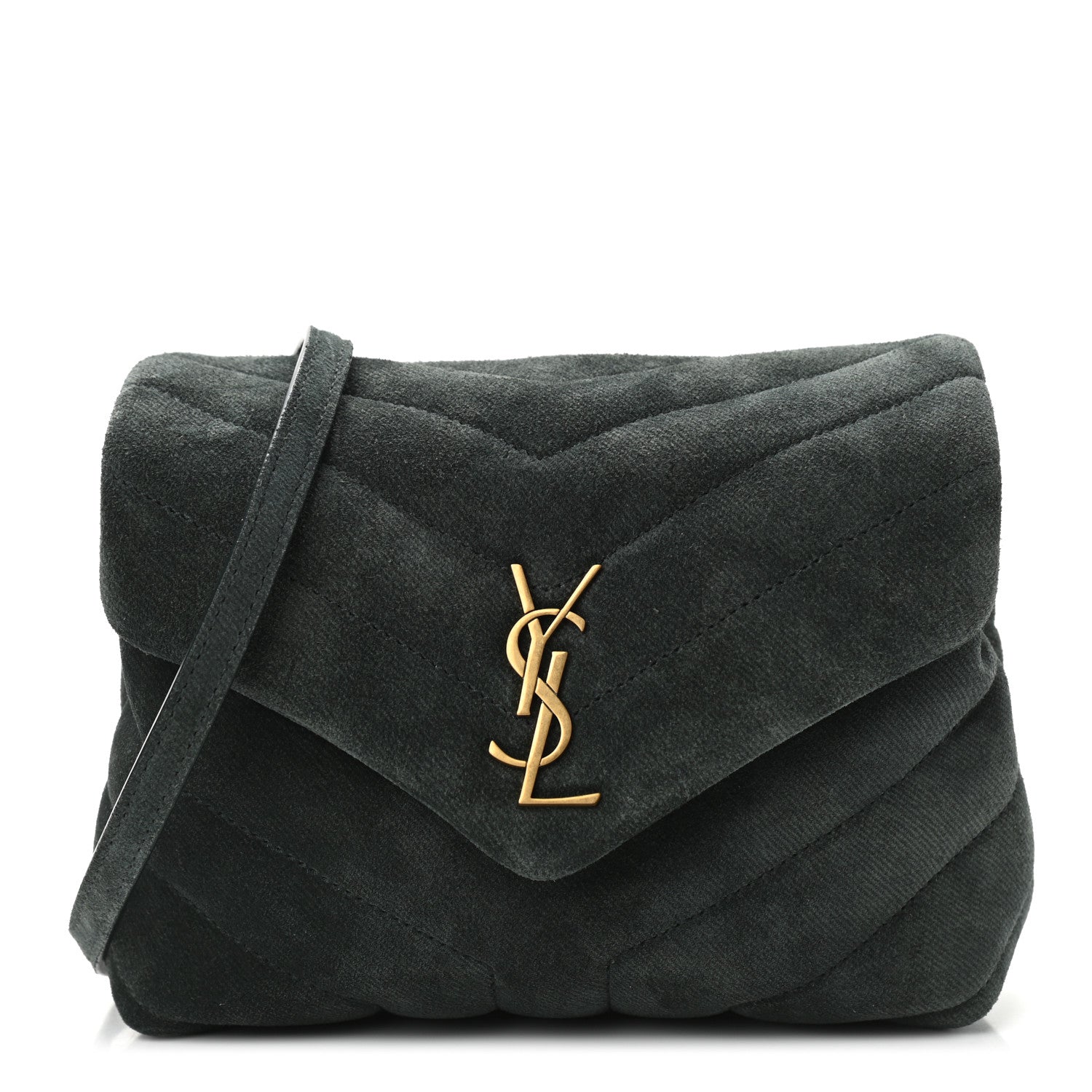 Saint Laurent Croute Velour Y Quilted Monogram Toy Loulou Crossbody Bag Dark Forest 1 of 12