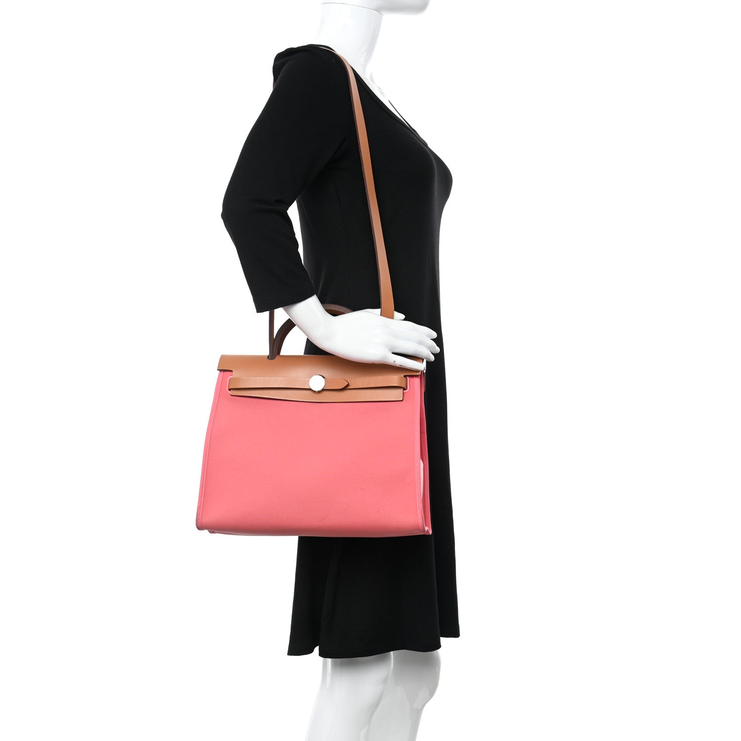 Hermes Vache Hunter Toile Herbag Zip 31 PM Rose Azalee Natural 2 of 16
