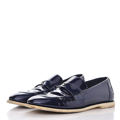 Chanel Patent CC Moccasin Loafers 40 Navy 3 of 12
