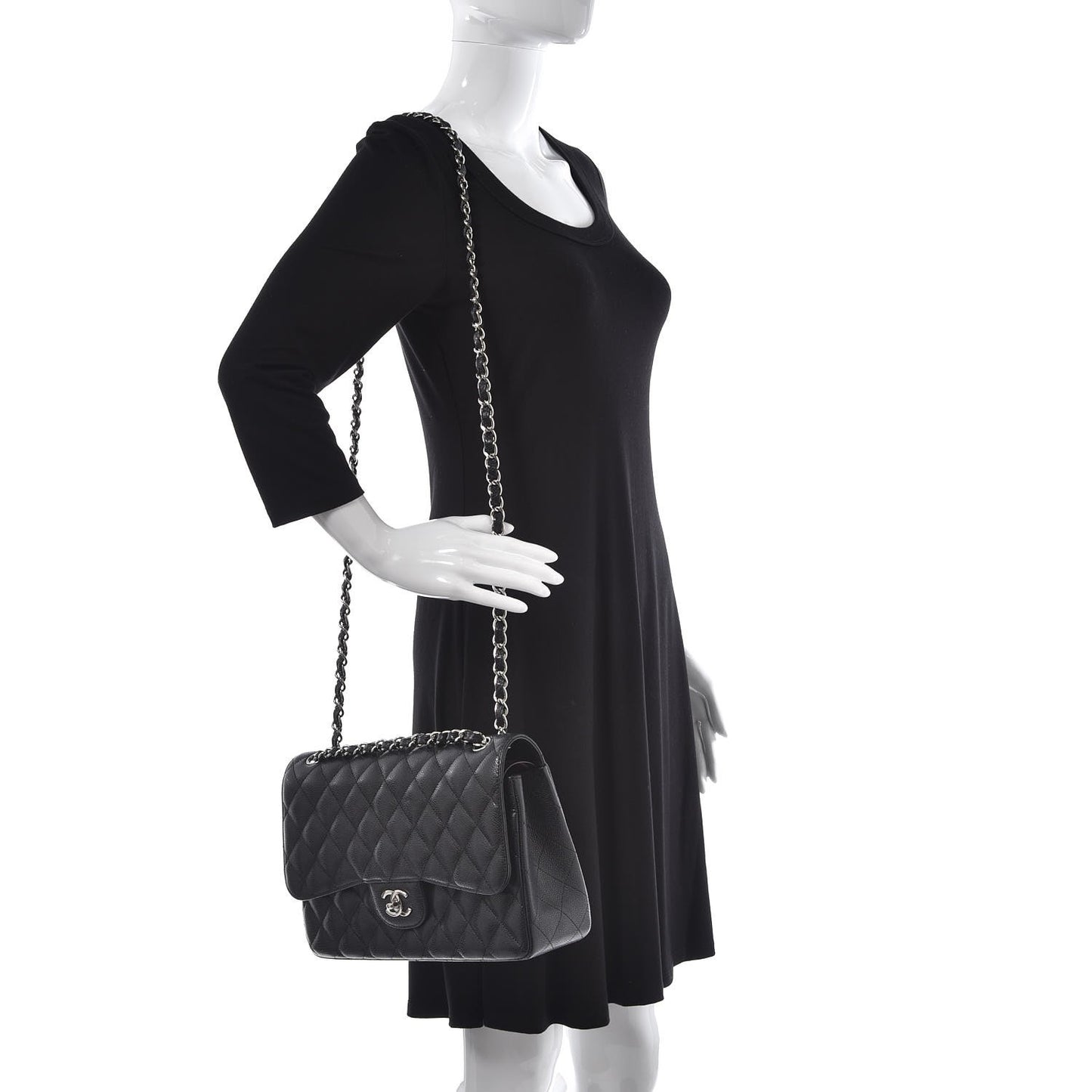Caviar Quilted Jumbo Double Flap Black