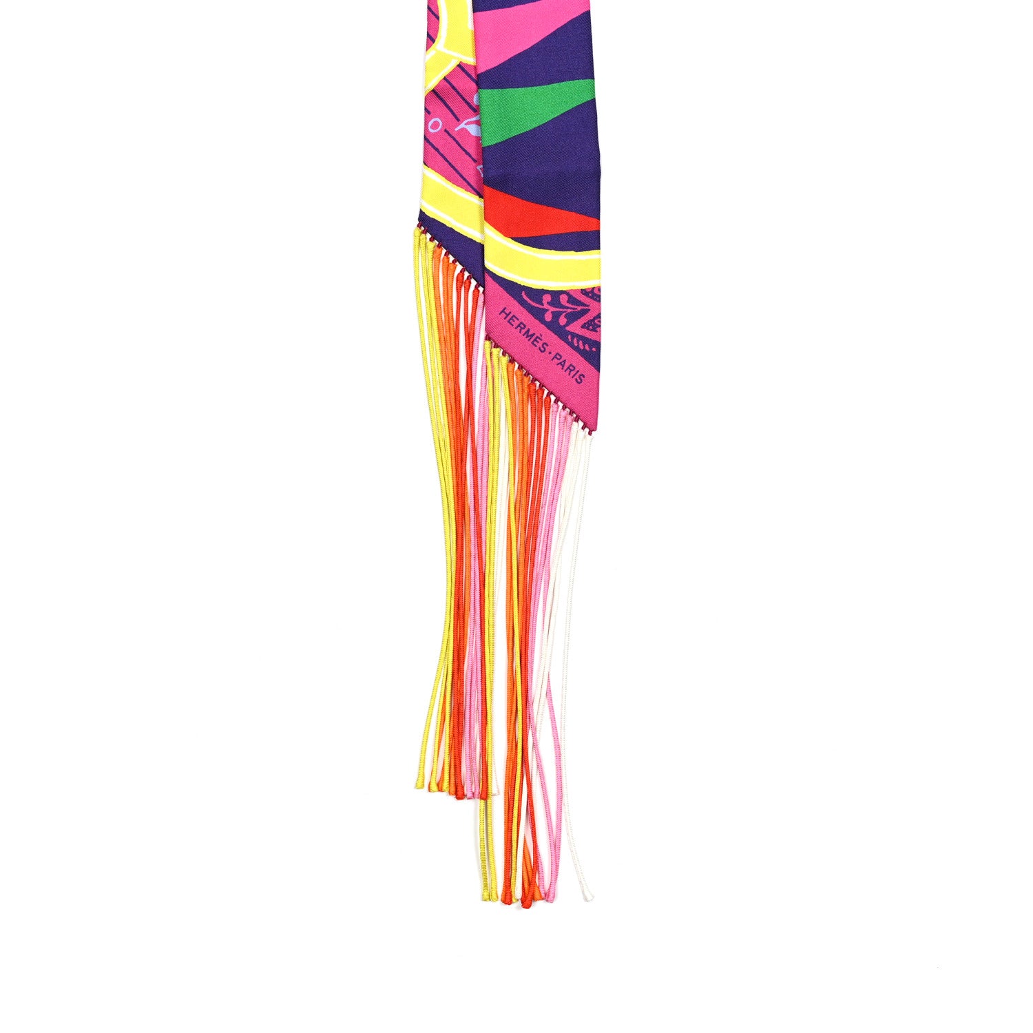 Hermes Silk Jeu de Soie Uniforme Fringed Twilly Fuchsia Rouge Multi 2 of 4