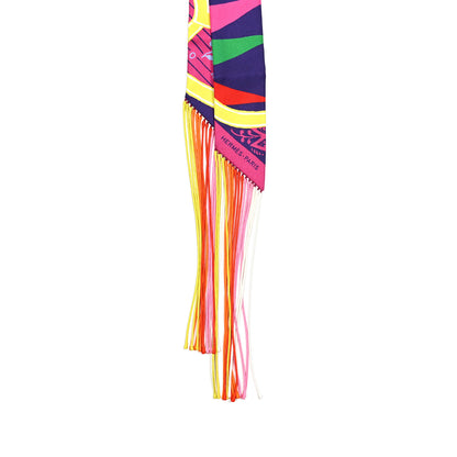 Hermes Silk Jeu de Soie Uniforme Fringed Twilly Fuchsia Rouge Multi 2 of 4