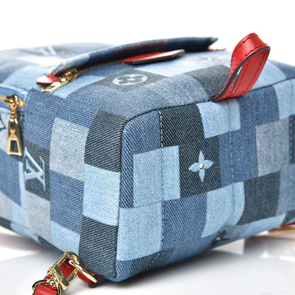 Louis Vuitton Denim Damier Monogram Patchwork Palm Springs Backpack Mini Blue Rouge 8 of 9