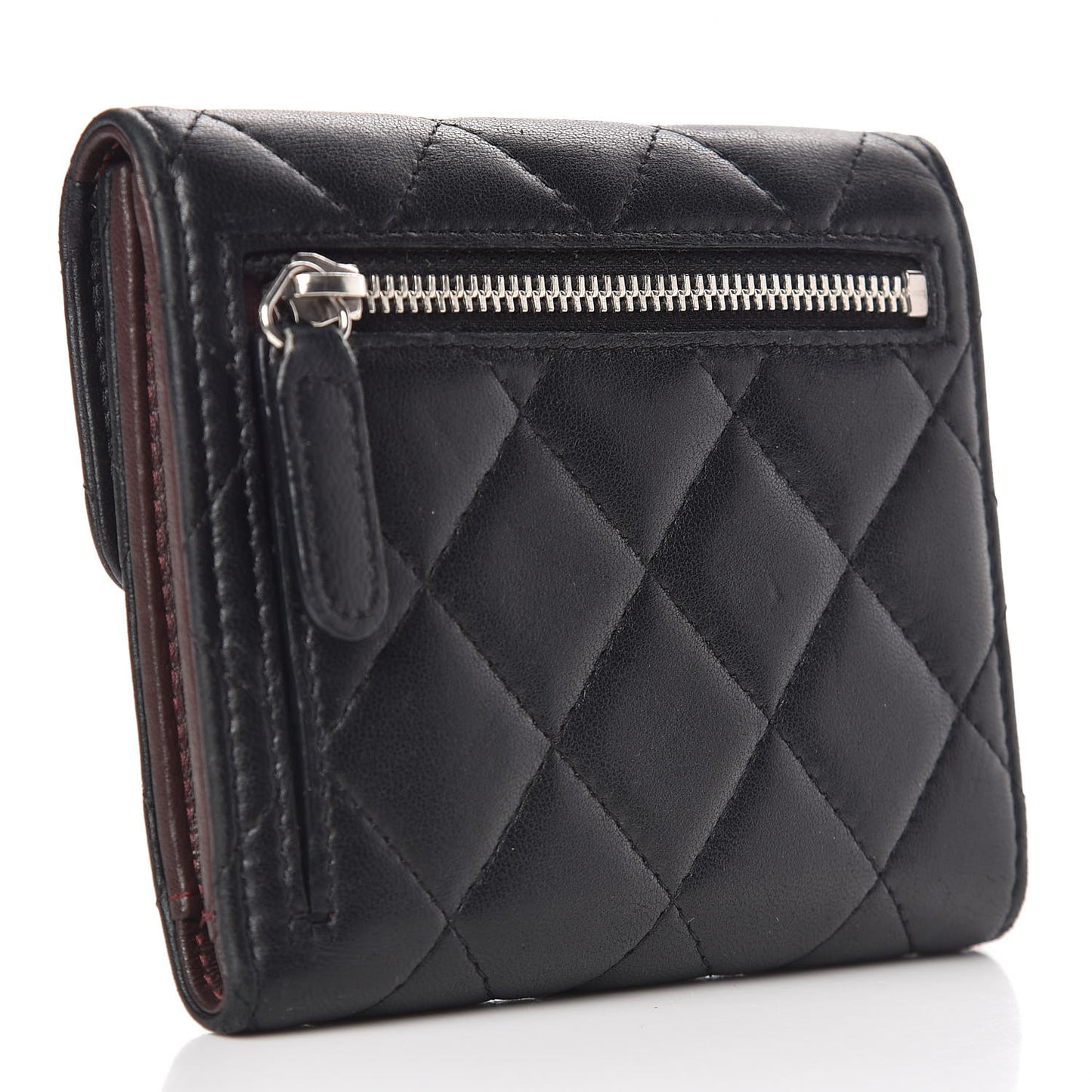 Lambskin Quilted Small Compact Wallet Black