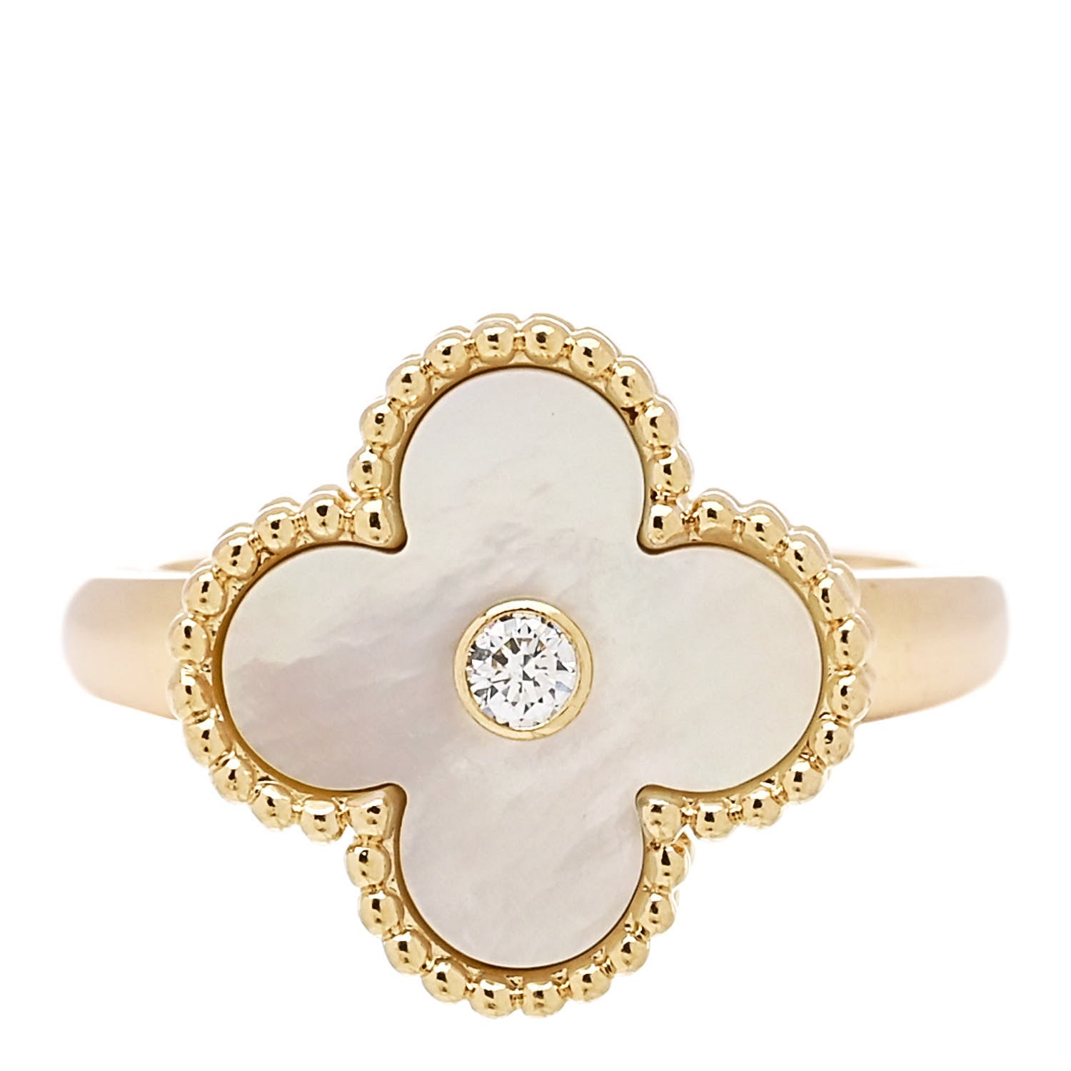 Van Cleef & Arpels 18K Yellow Gold Diamond Mother of Pearl Vintage Alhambra Ring 53 6.5 1 of 6