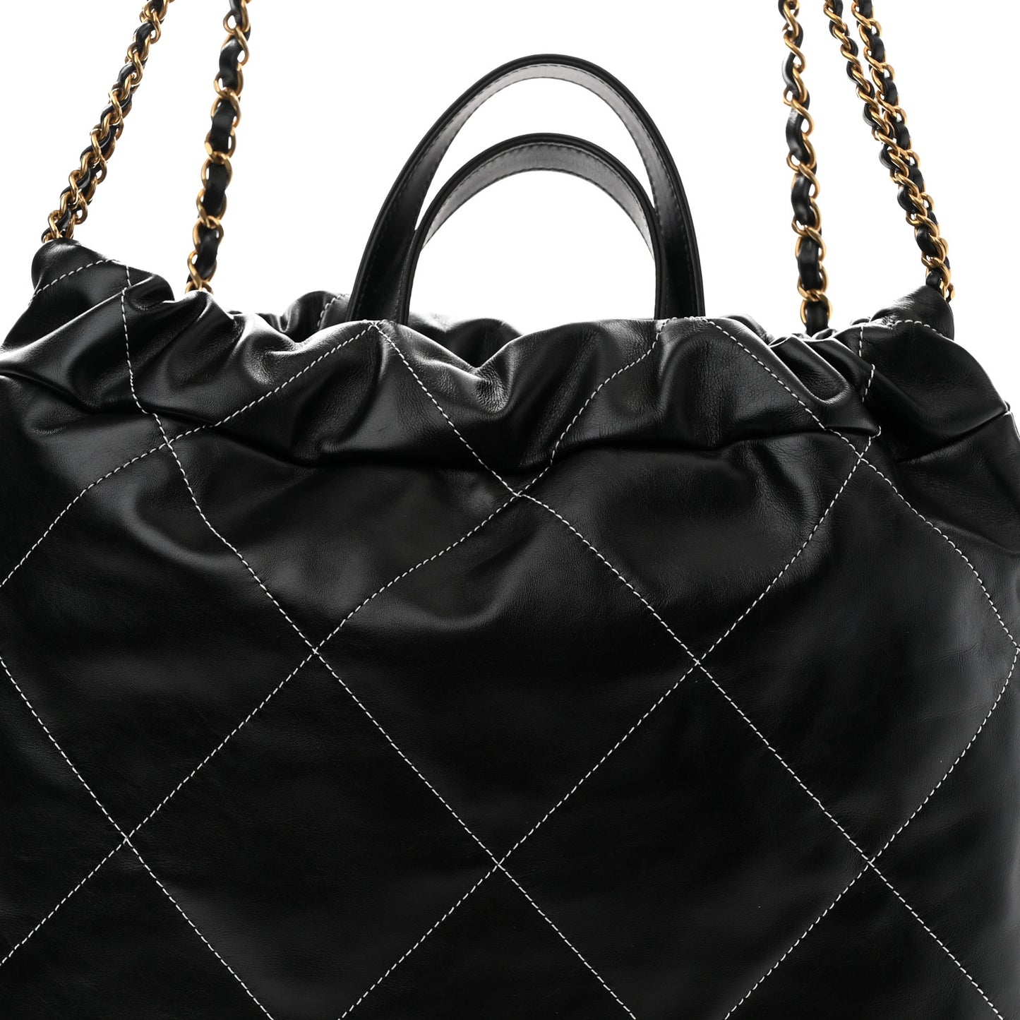 Shiny Calfskin Stitched Quilted Chanel 22 Backpack Black