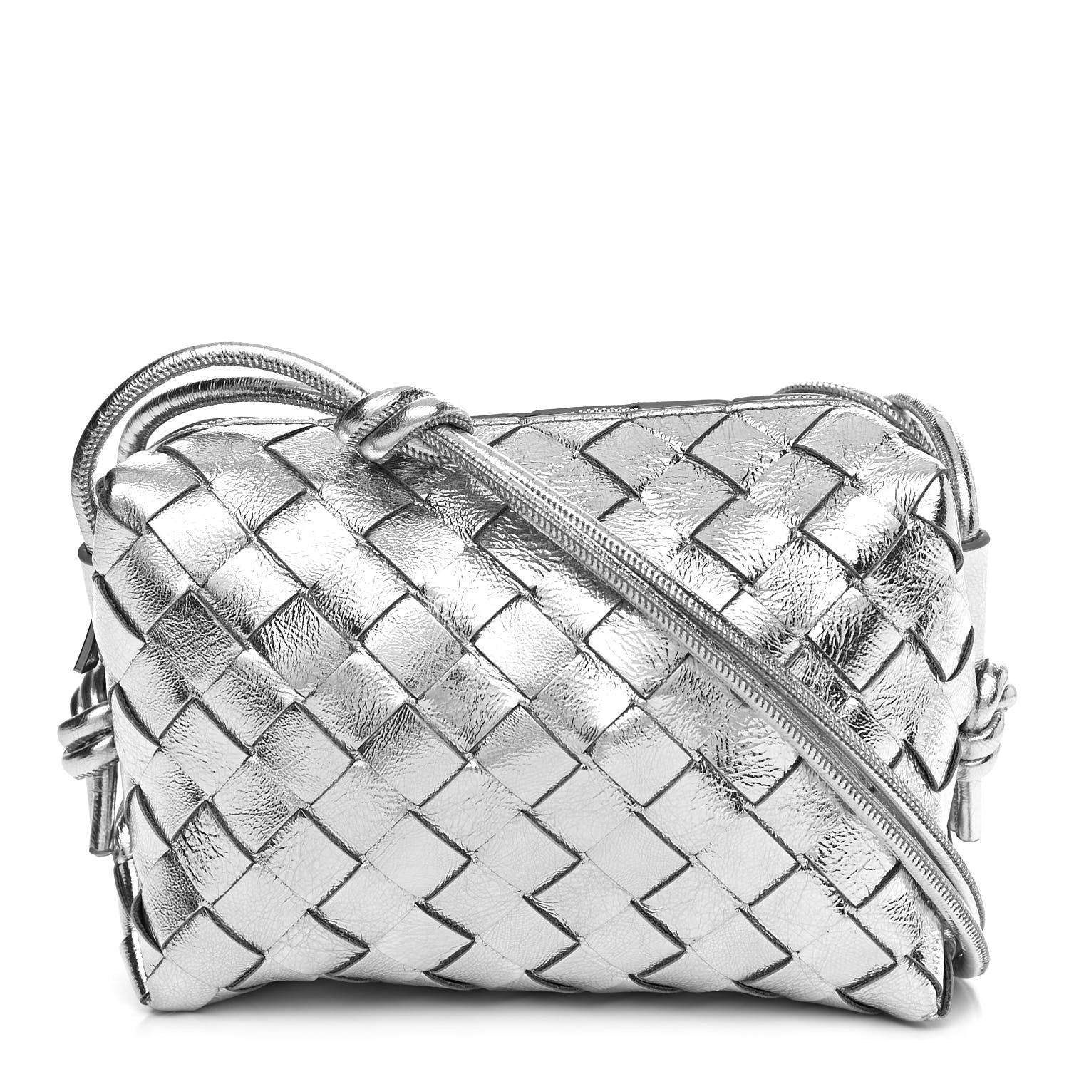 Bottega Veneta Metallic Calfskin Intrecciato Mini Loop Camera Bag Silver 1 of 9