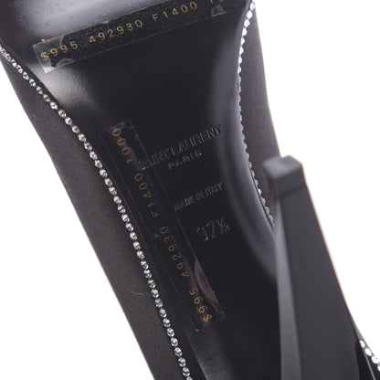 Saint Laurent Satin Crystal Embellished Freja 105 Pumps 37.5 Black 8 of 9