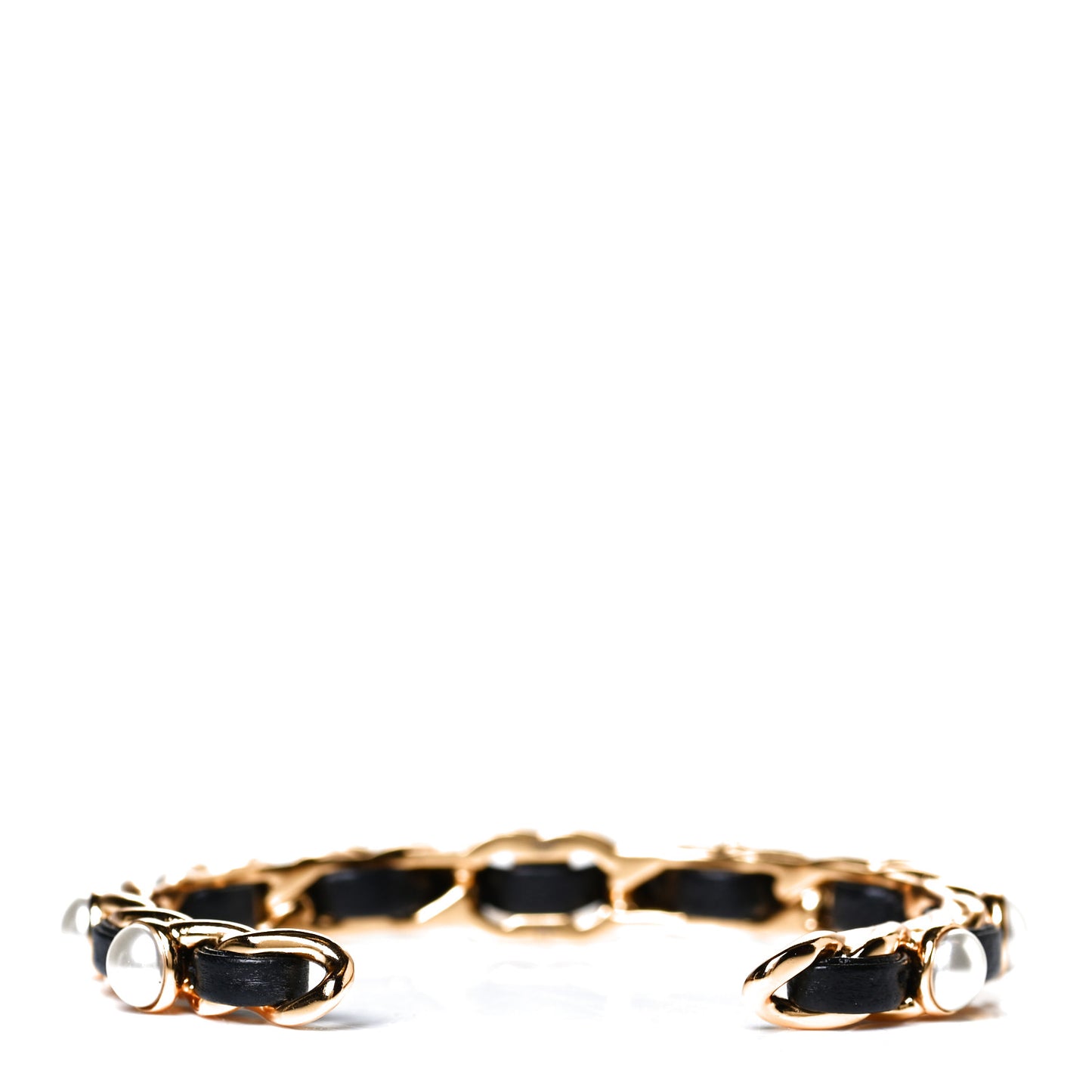 Lambskin Pearl CC Cuff Bracelet Black Gold