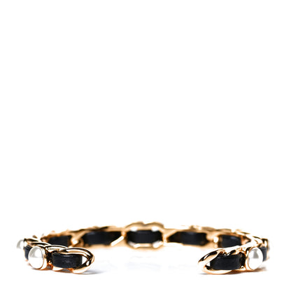 Chanel Lambskin Pearl CC Cuff Bracelet Black Gold 2 of 3