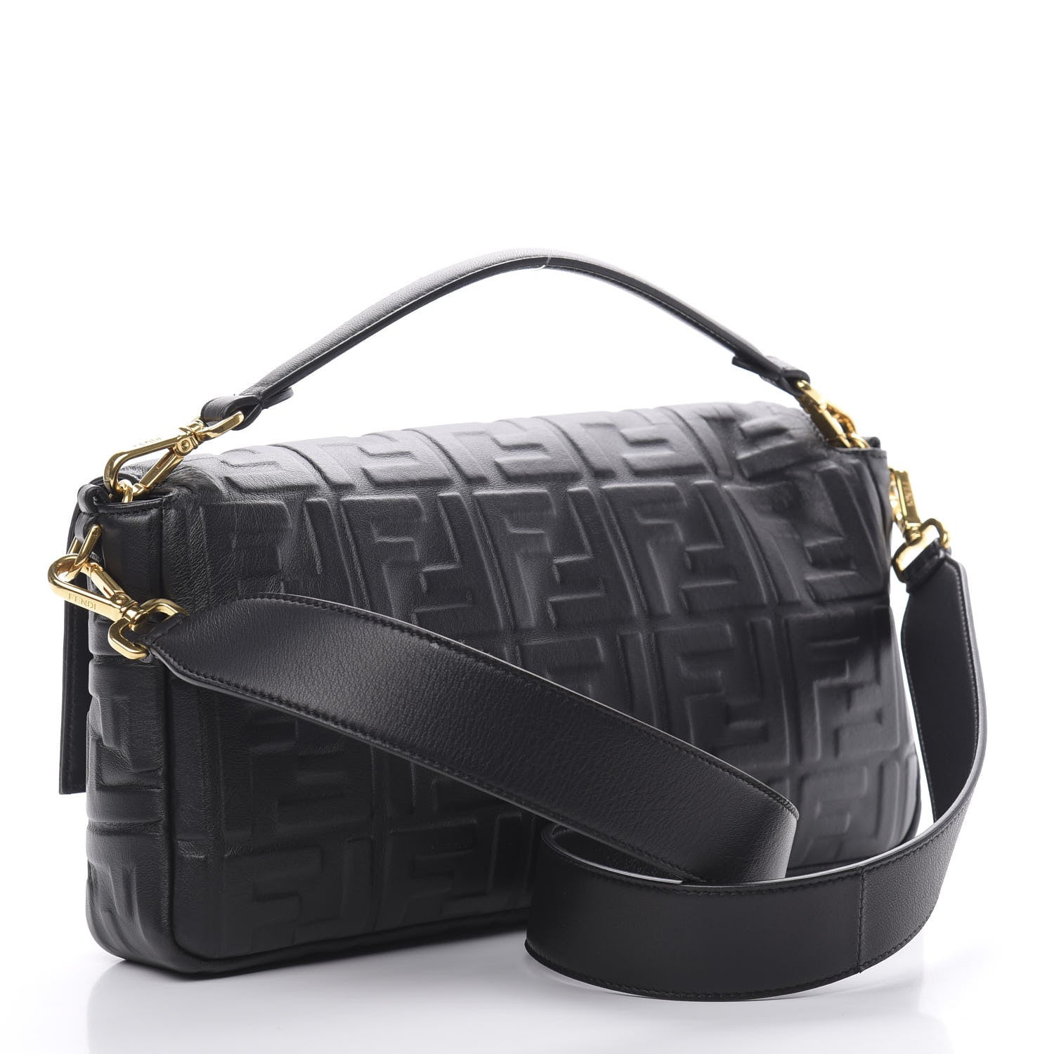 Fendi Nappa FF 1974 Embossed Large Baguette Black 3 of 10