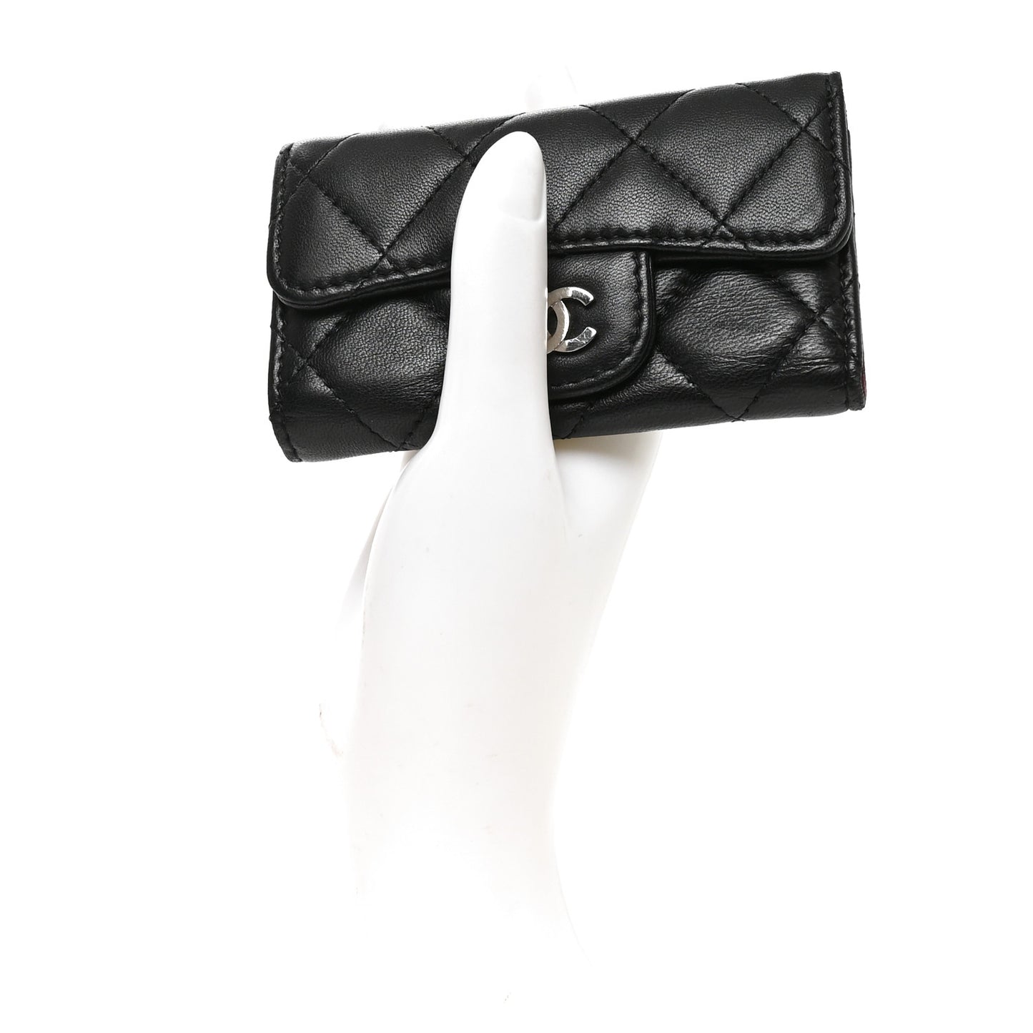 Lambskin Quilted 6 Key Holder Black