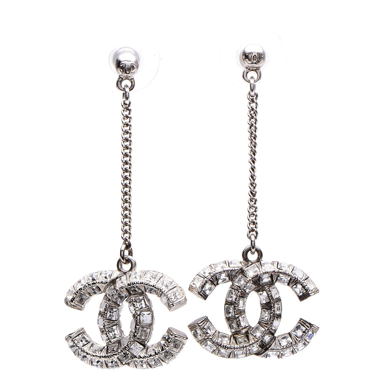 Chanel Baguette Crystal CC Drop Earrings Silver 1 of 6