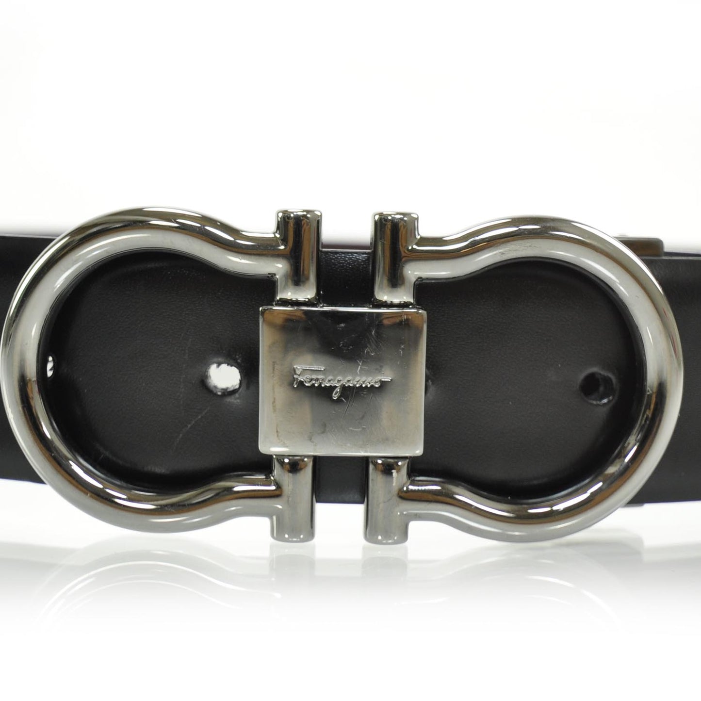 SALVATOREFERRAGAMOLeatherGanciniReversibleBelt95Black