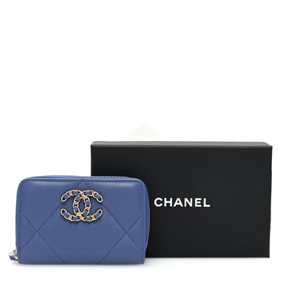 Chanel Lambskin Quilted Chanel 19 Zip Around Coin Purse Wallet Dark Blue 8 of 8