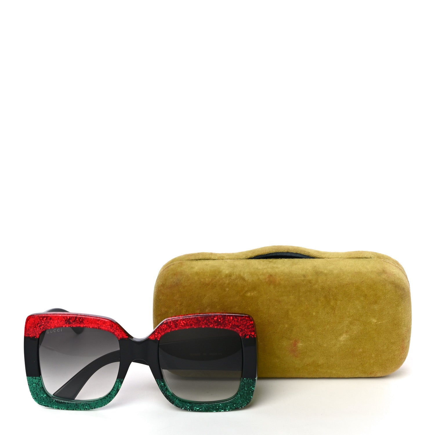 Gucci Acetate Square Frame Sunglasses GG0083S Glitter Red Black Green 8 of 8