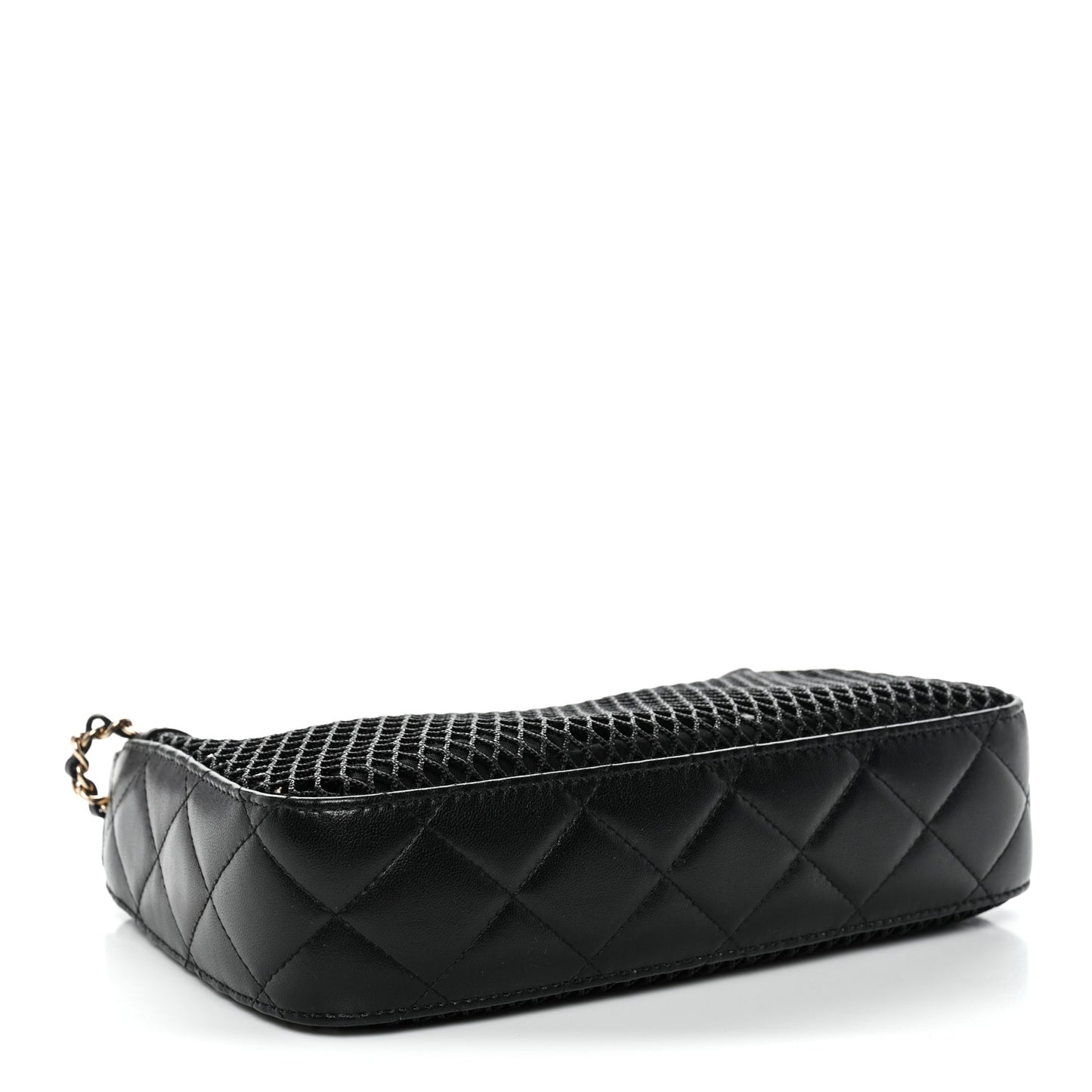 Mesh Shiny Lambskin Clutch With Chain Black